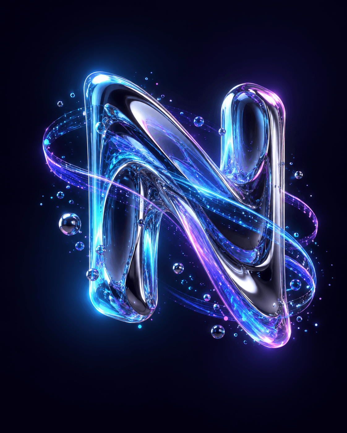 Chrome and liquid-glass Nexora digital sculpture